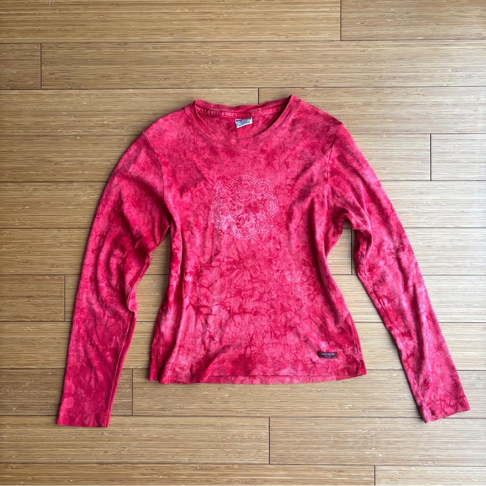 Y2K vintage cotton red tie dye boho long sleeve top